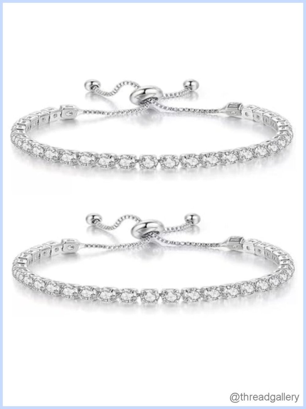 2 Pack Silver Plated Brass Tennis Bracelets Set - Adjustable CZ Rhinestone